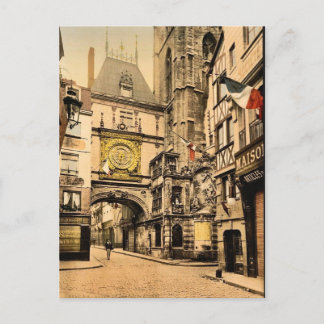 The great clock, Rouen, France vintage Photochrom Postcard