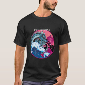 The Great Dragon Wave Off Kanagawa - Vaporwave Geo T-Shirt