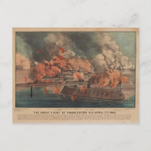 The Great Fight At Charleston 1863 Civil War Postcard