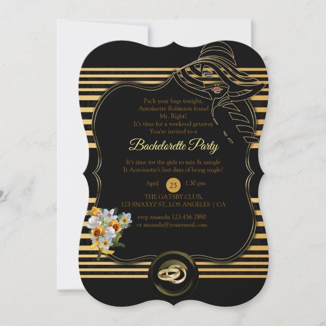 The Great Gatsby Bachelorette Party Invitation (Front)