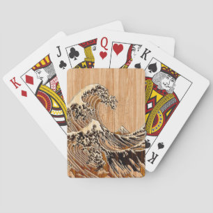 The Great Hokusai Wave Bamboo Wood Grain Style Playing Cards
