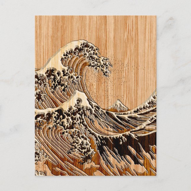The Great Hokusai Wave Bamboo Wood Grain Style Postcard (Front)