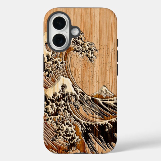 The Great Hokusai Wave Bamboo Wood Inlay Style Case-Mate iPhone Case (Back)