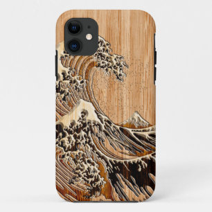 The Great Hokusai Wave Bamboo Wood Inlay Style iPhone 11 Case