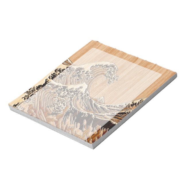 The Great Hokusai Wave Bamboo Wood Style Accent Notepad (Rotated)