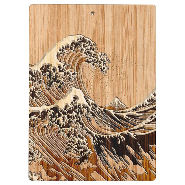The Great Hokusai Wave Bamboo Wood Style Clipboard (Back)