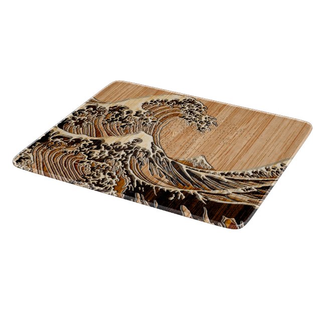 The Great Hokusai Wave Bamboo Wood Style decor Cutting Board (Corner)