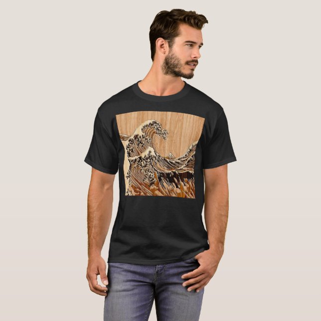 The Great Hokusai Wave Bamboo Wood Style decor T-Shirt (Front Full)