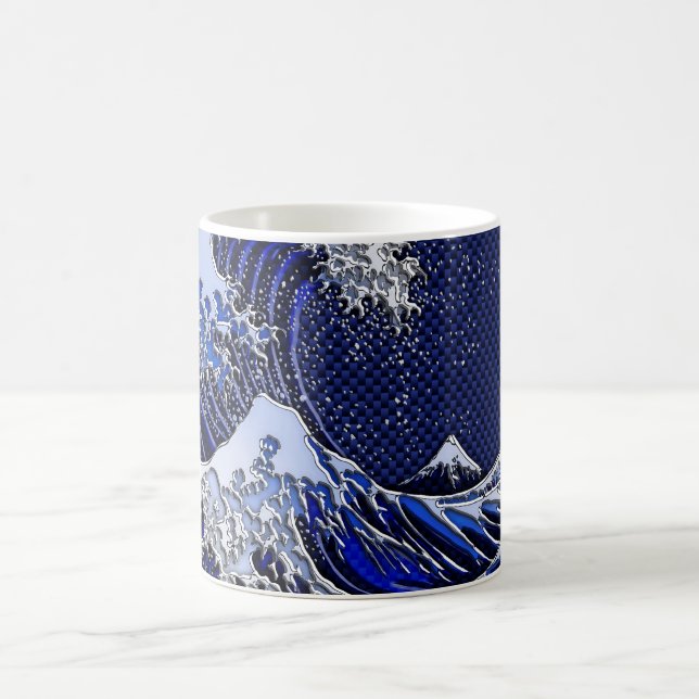 The Great Hokusai Wave Carbon Fiber Style Coffee Mug (Center)