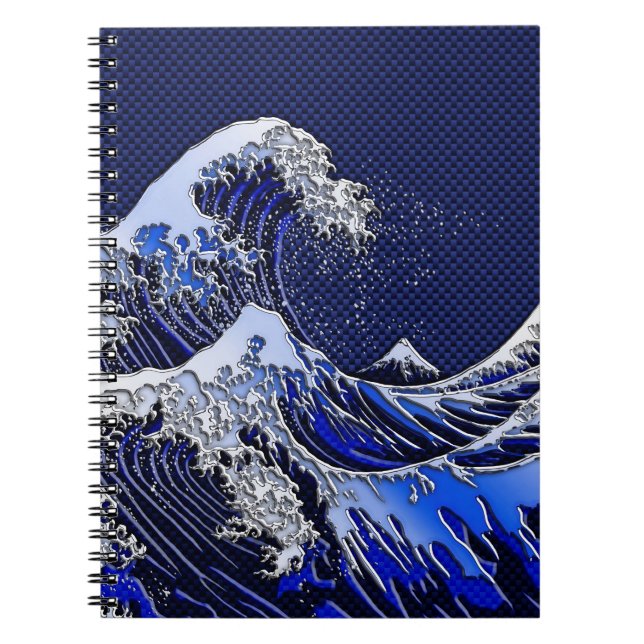 The Great Hokusai Wave Carbon Fibre Style Notebook (Front)