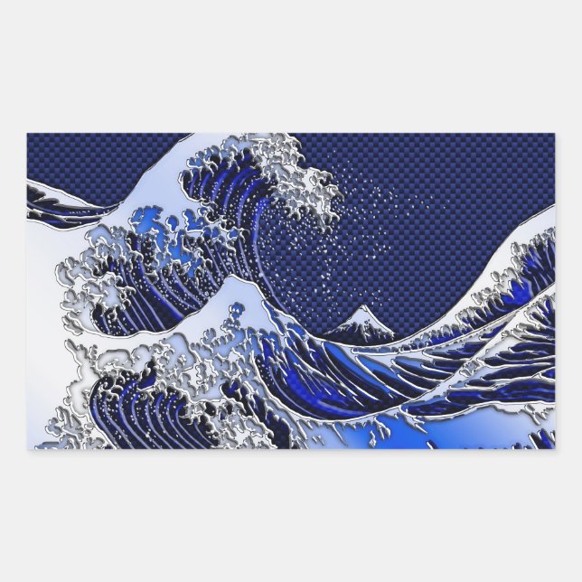The Great Hokusai Wave Carbon Fibre Style Rectangular Sticker (Front)