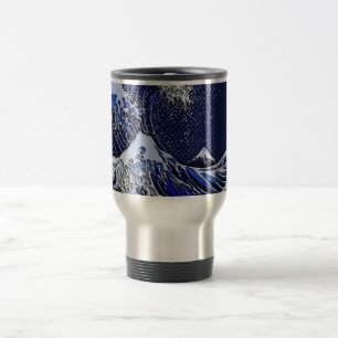 The Great Hokusai Wave Carbon Fibre Style Travel Mug