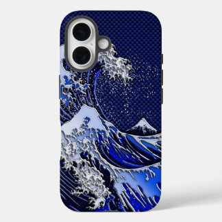 The Great Hokusai Wave chrome carbon fibre design iPhone 16 Case