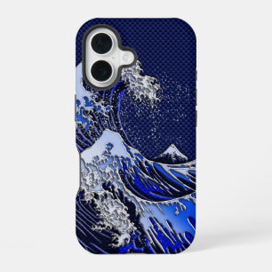 The Great Hokusai Wave chrome carbon fibre design iPhone 16 Case