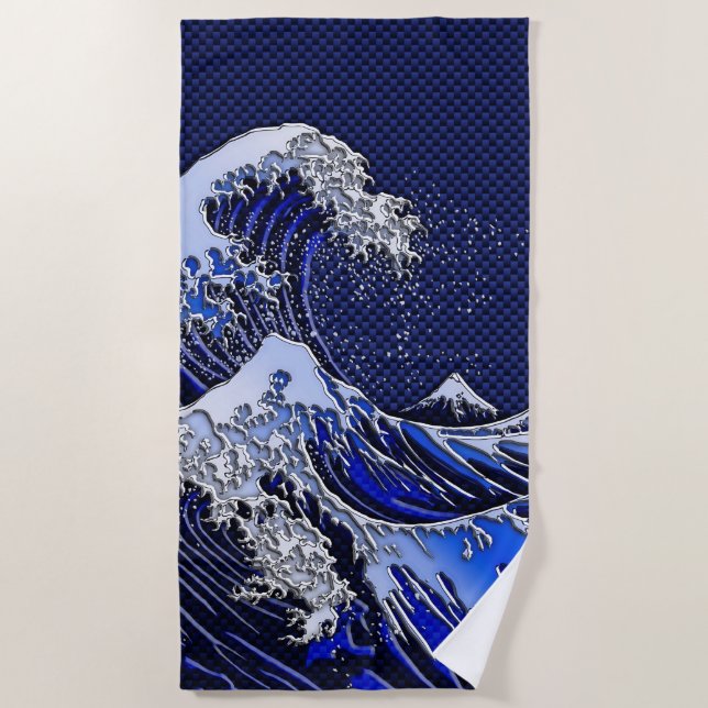 The Great Hokusai Wave chrome carbon fibre styles Beach Towel (Front)