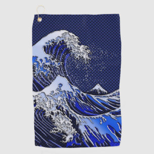 The Great Hokusai Wave chrome carbon fibre styles Golf Towel