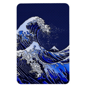 The Great Hokusai Wave chrome carbon fibre styles Magnet