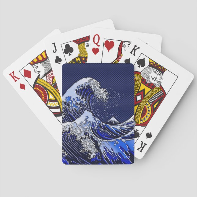 The Great Hokusai Wave chrome carbon fibre styles Playing Cards (Back)