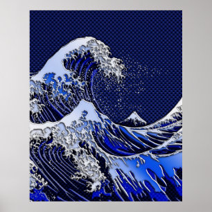 The Great Hokusai Wave chrome carbon fibre styles Poster