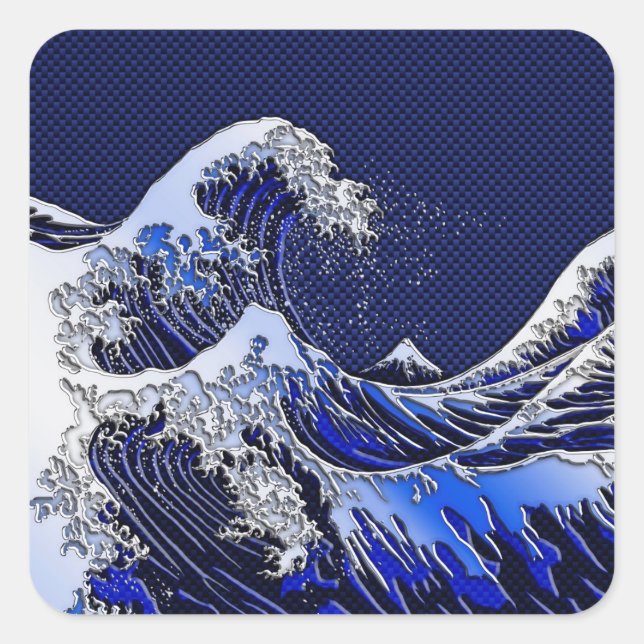 The Great Hokusai Wave chrome carbon fibre styles Square Sticker (Front)