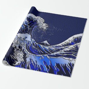 The Great Hokusai Wave chrome carbon fibre styles Wrapping Paper