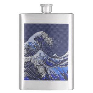 The Great Hokusai Wave Chrome Carbon Looks Hip Flask