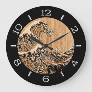 The Great Hokusai Wave in Bamboo Style Dial on a Large Clock