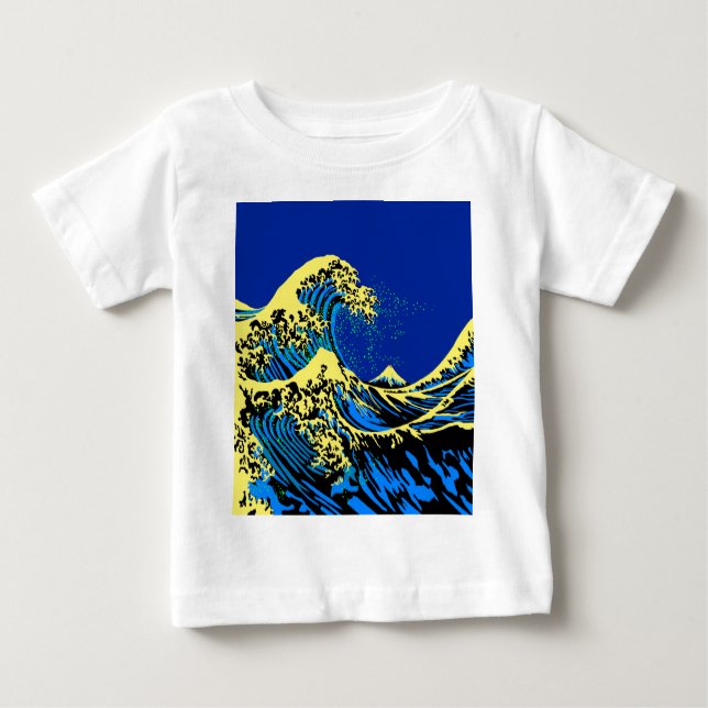 The Great Hokusai Wave in Blue Pop Art Style Baby T-Shirt (Front)