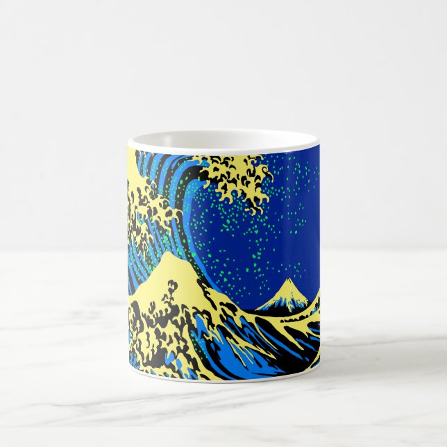 The Great Hokusai Wave in Blue Yellow Pop Style Coffee Mug (Center)