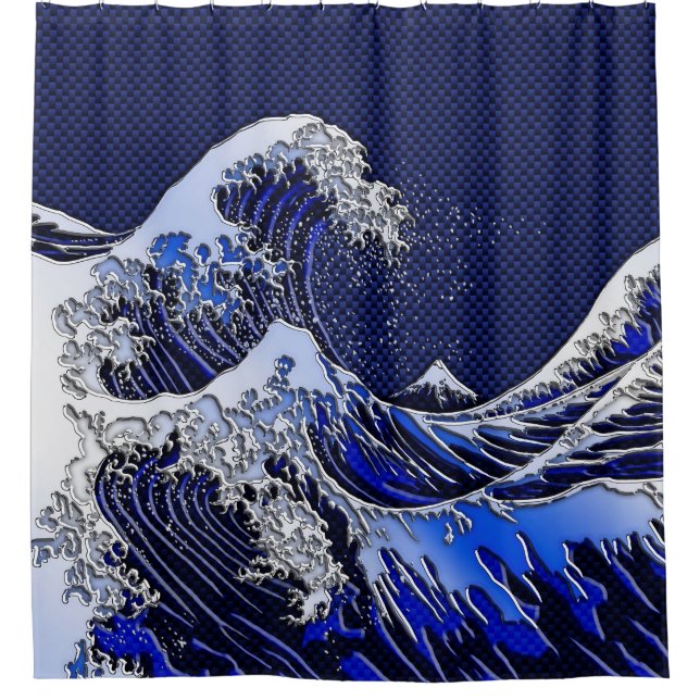 The Great Hokusai Wave in Chrome Style Shower Curtain (Front)