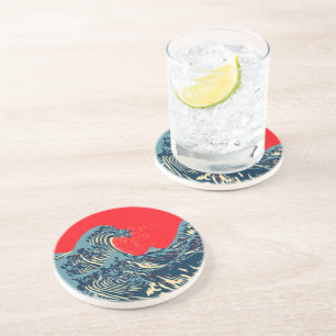 The Great Hokusai Wave in Colourful Style Coaster
