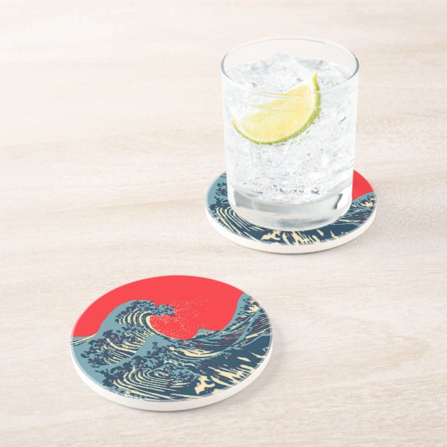 The Great Hokusai Wave in Colourful Style Coaster (Side)