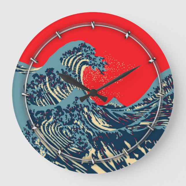 The Great Hokusai Wave in Colourful Style Large Clock (Front)