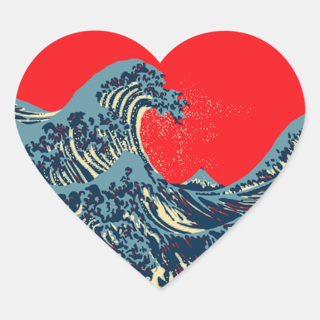 The Great Hokusai Wave in Hope Art Style Heart Sticker (Front)