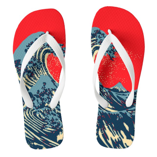 The Great Hokusai Wave in Hope Art Style Thongs (Footbed)
