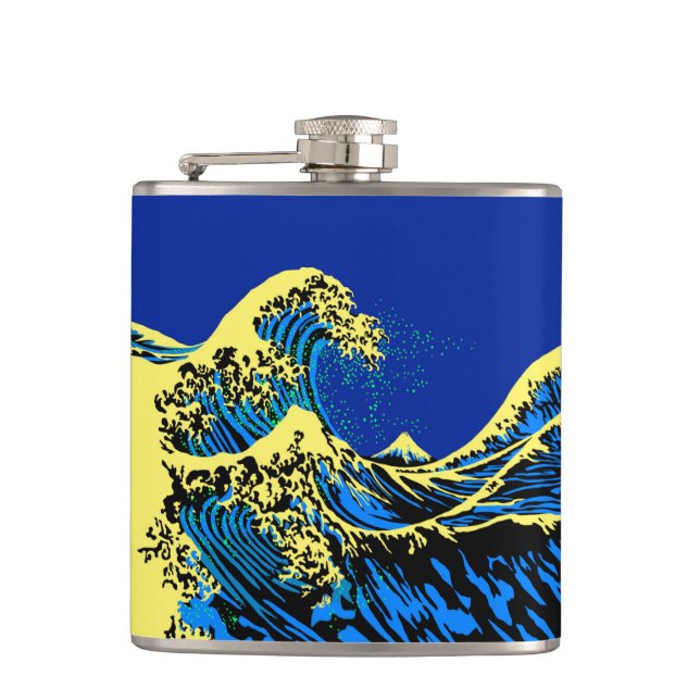 The Great Hokusai Wave in Pop Art Style Accent Hip Flask (Front)