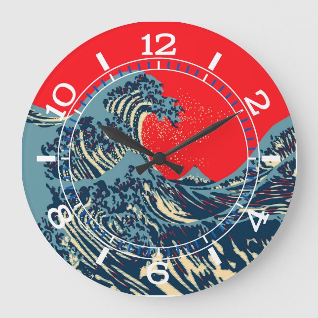 The Great Hokusai Wave in Pop Art Style Dial on a Large Clock (Front)