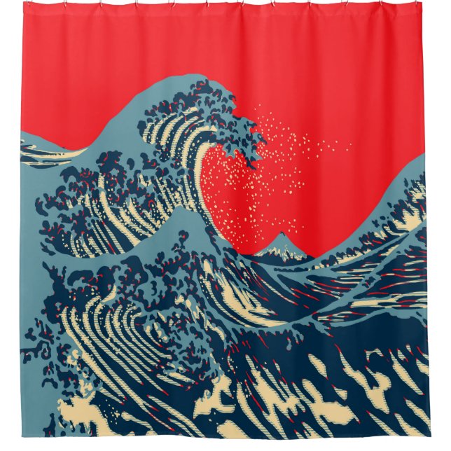 The Great Hokusai Wave in Pop Style Shower Curtain (Front)