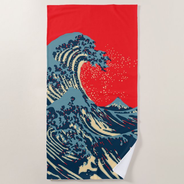 The Great Hokusai Wave in Vibrant Pop Style Beach Towel (Front)