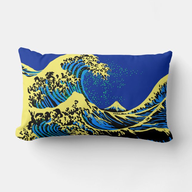 The Great Hokusai Wave in Vibrant Pop Style Lumbar Cushion (Front)
