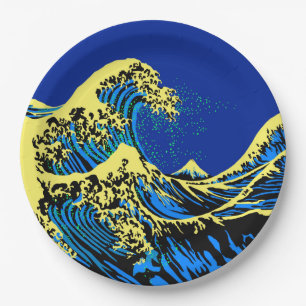 The Great Hokusai Wave in Vibrant Pop Style Paper Plate