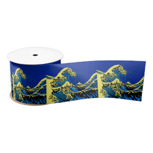 The Great Hokusai Wave in Vibrant Pop Style Satin Ribbon