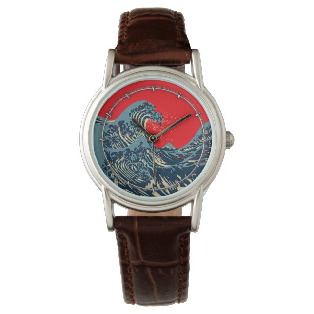 The Great Hokusai Wave in Vibrant Style Watch (Front)