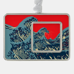 The Great Hokusai Wave Pop Decor Silver Plated Framed Ornament
