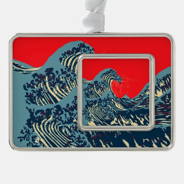 The Great Hokusai Wave Pop Decor Silver Plated Framed Ornament (Front)