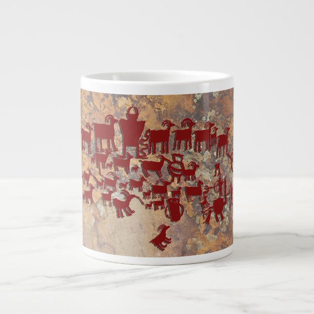 The Great Hunt Petroglyph Panel Large Coffee Mug (Front)