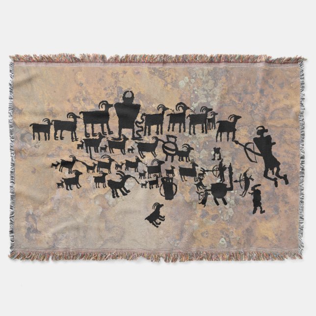 The Great Hunt Petroglyph Panel Throw Blanket (Front)