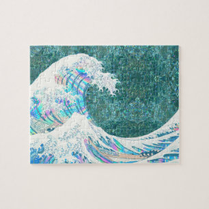 the great iridescent wave of kanigawa (green) jigsaw puzzle