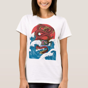 The Great kanagawa wave Red Dragon Japanese Ramen  T-Shirt