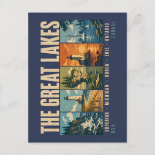 The Great Lakes Landmarks Illustration Vintage Postcard